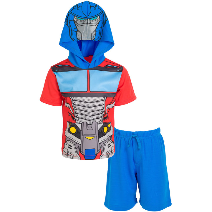 Transformers Optimus Prime Cosplay Hooded Tee and Shorts Set Blue Red