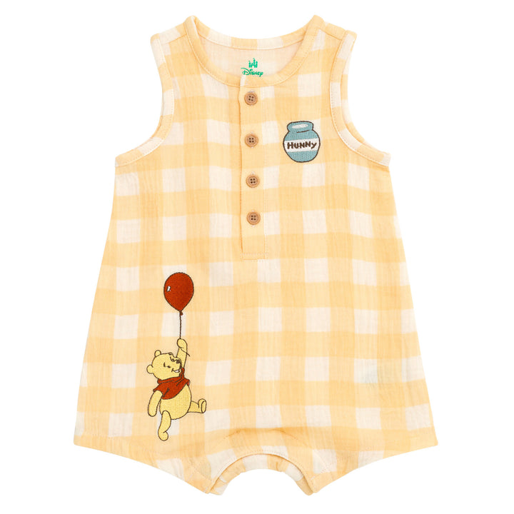 Disney Winnie the Pooh Baby Boys' Cotton Gauze Sleeveless Shorty Romper Tan