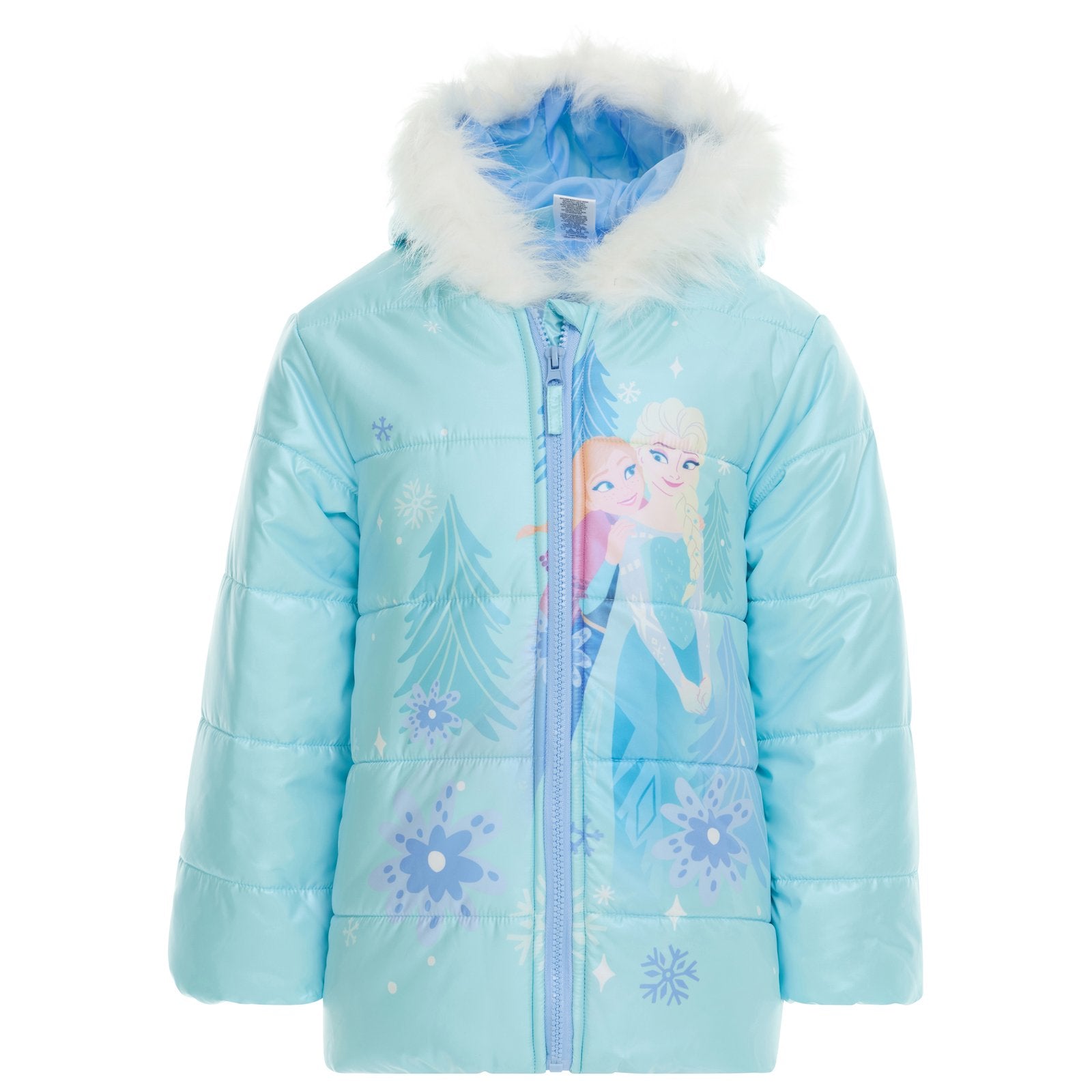 Frozen Girls' Faux Fur Hooded Puffer Coat Light Blue Anna Elsa – imagikids