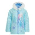 Frozen Girls' Faux Fur Hooded Puffer Coat Light Blue Anna Elsa