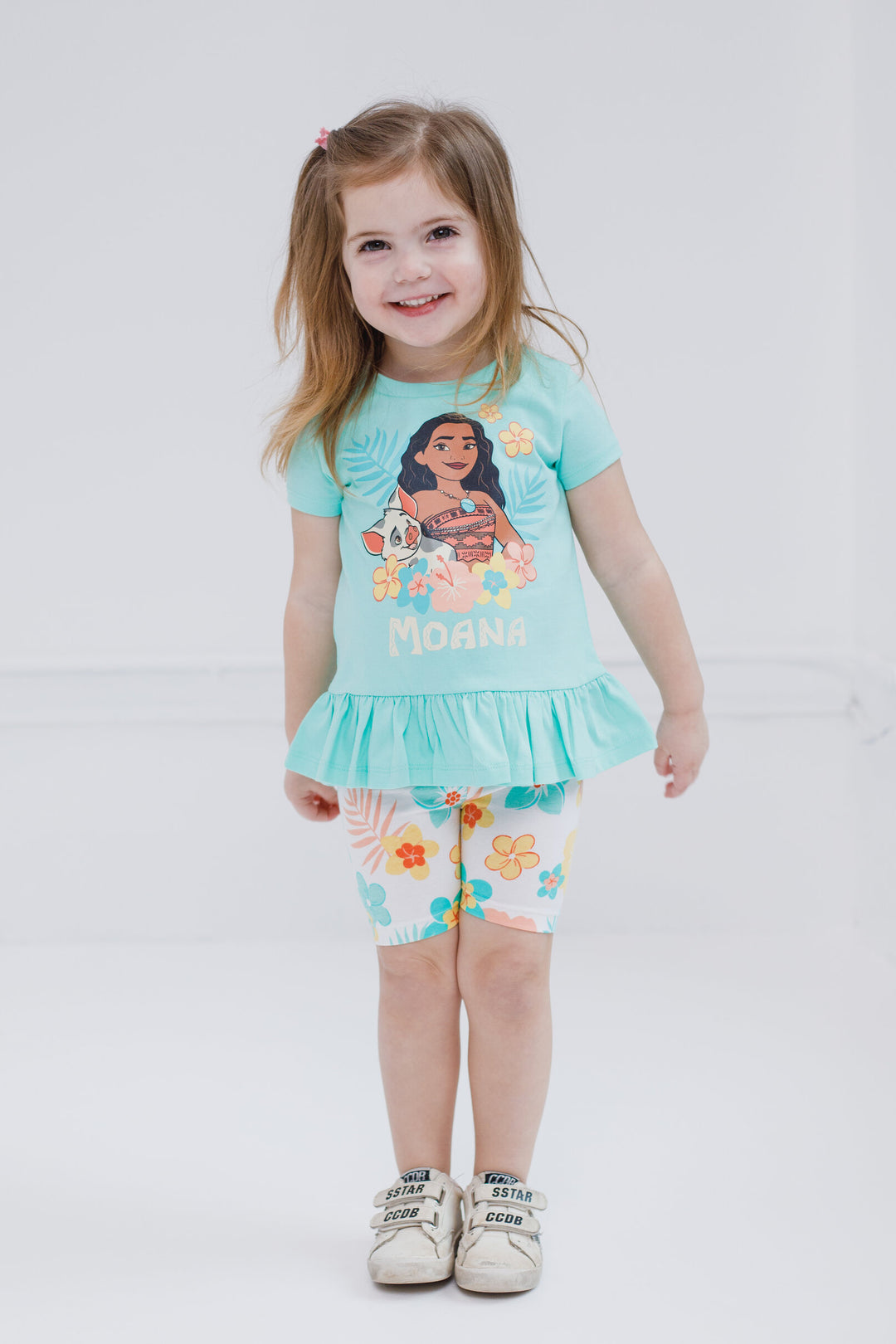 Moana Girls' 2-Piece T-Shirt and Bike Shorts Set Mint Pua