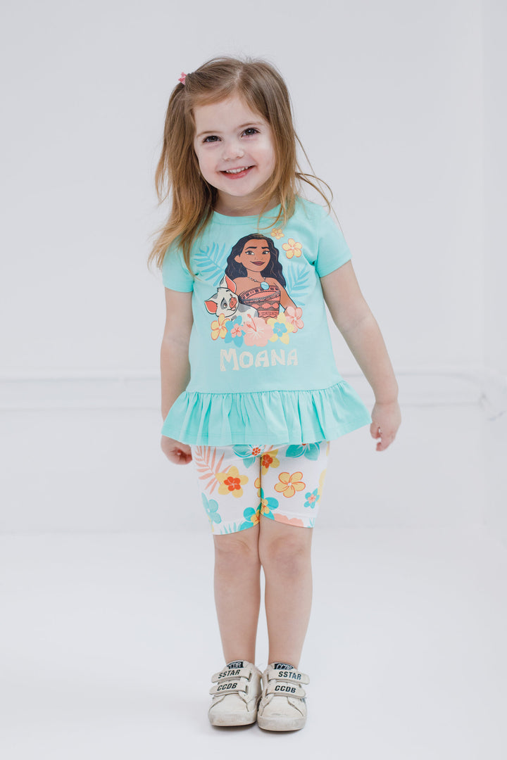 Moana Girls' 2-Piece T-Shirt and Bike Shorts Set Mint Pua