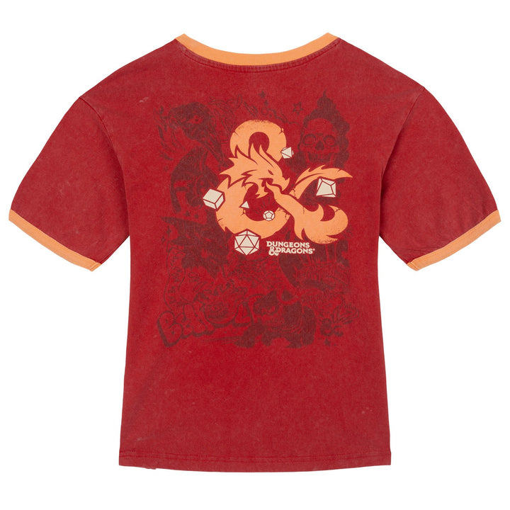 Dungeons & Dragons Graphic Logo Ringer T-Shirt Mottled Red Coral