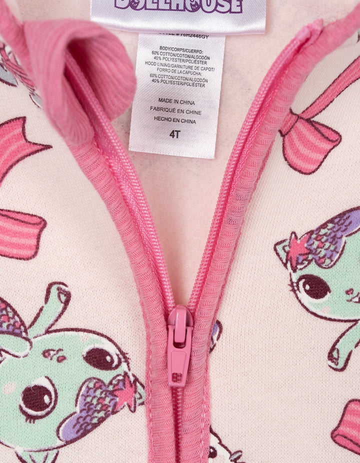 Gabby's Dollhouse Girls' Fleece Half Zip Hoodie Pink Allover Print