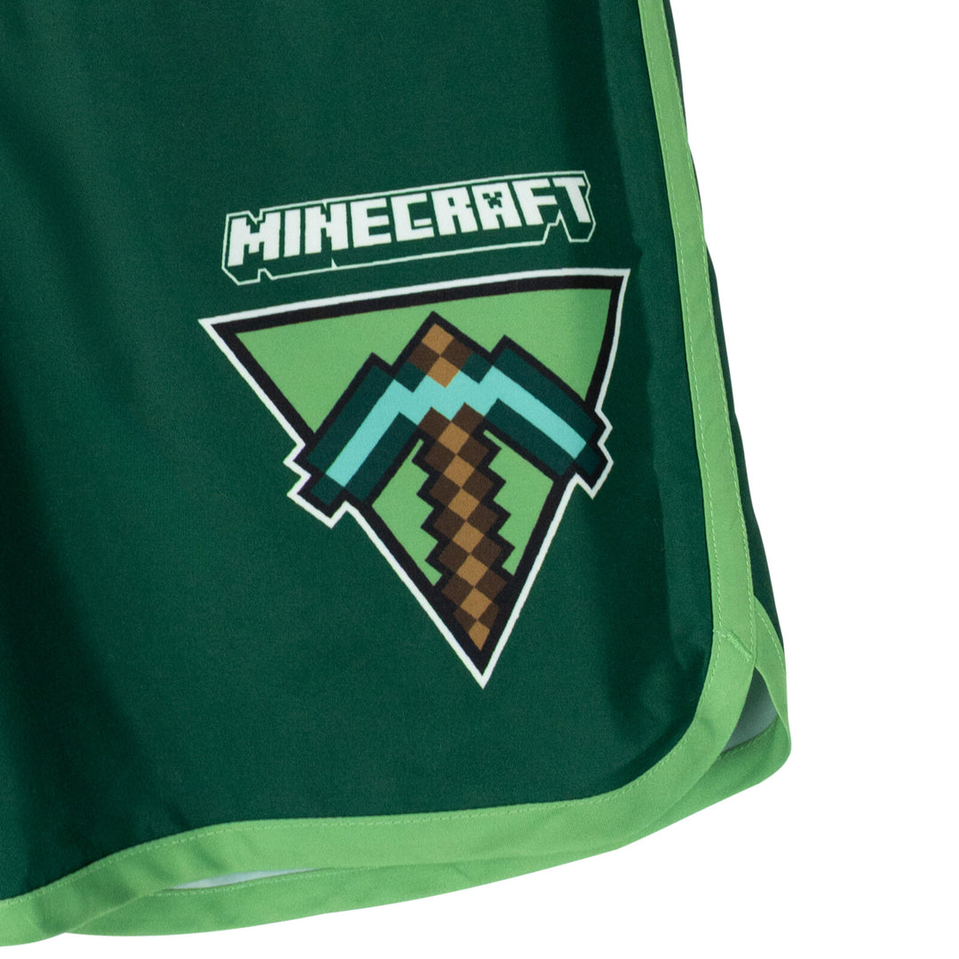 Minecraft Creeper Swimwear 2-Piece Rash Guard and Swim Trunks Set Dark Green