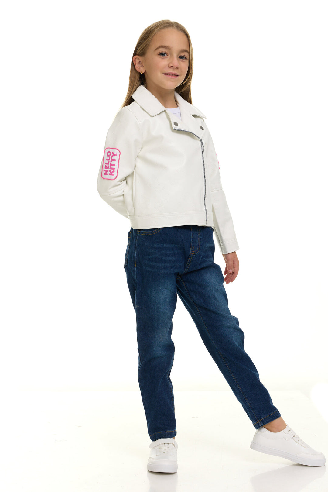 Hello Kitty Girls' Zip-Up Leather Jacket White