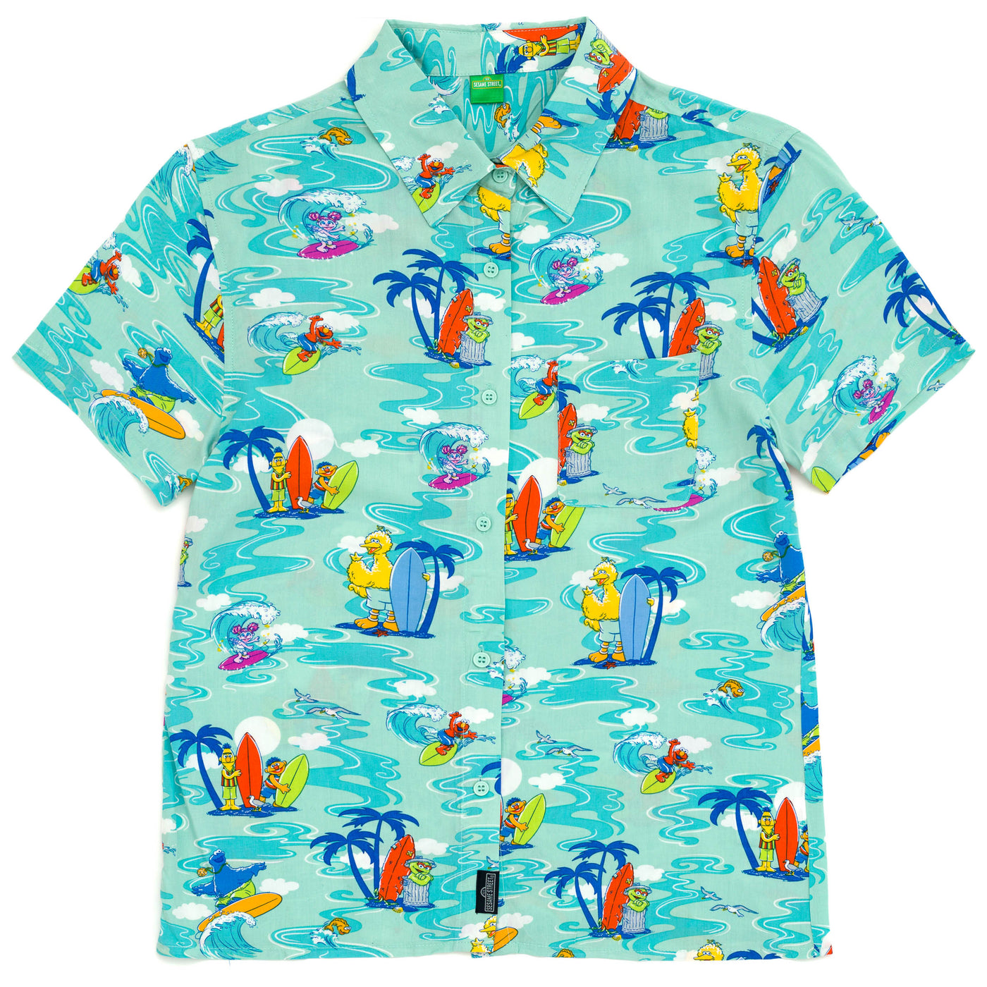 Sesame Street Abby Cadabby Bert & Ernie Big Bird Cookie Monster Elmo Matching Family Hawaiian Button Down Dress Shirt Adult