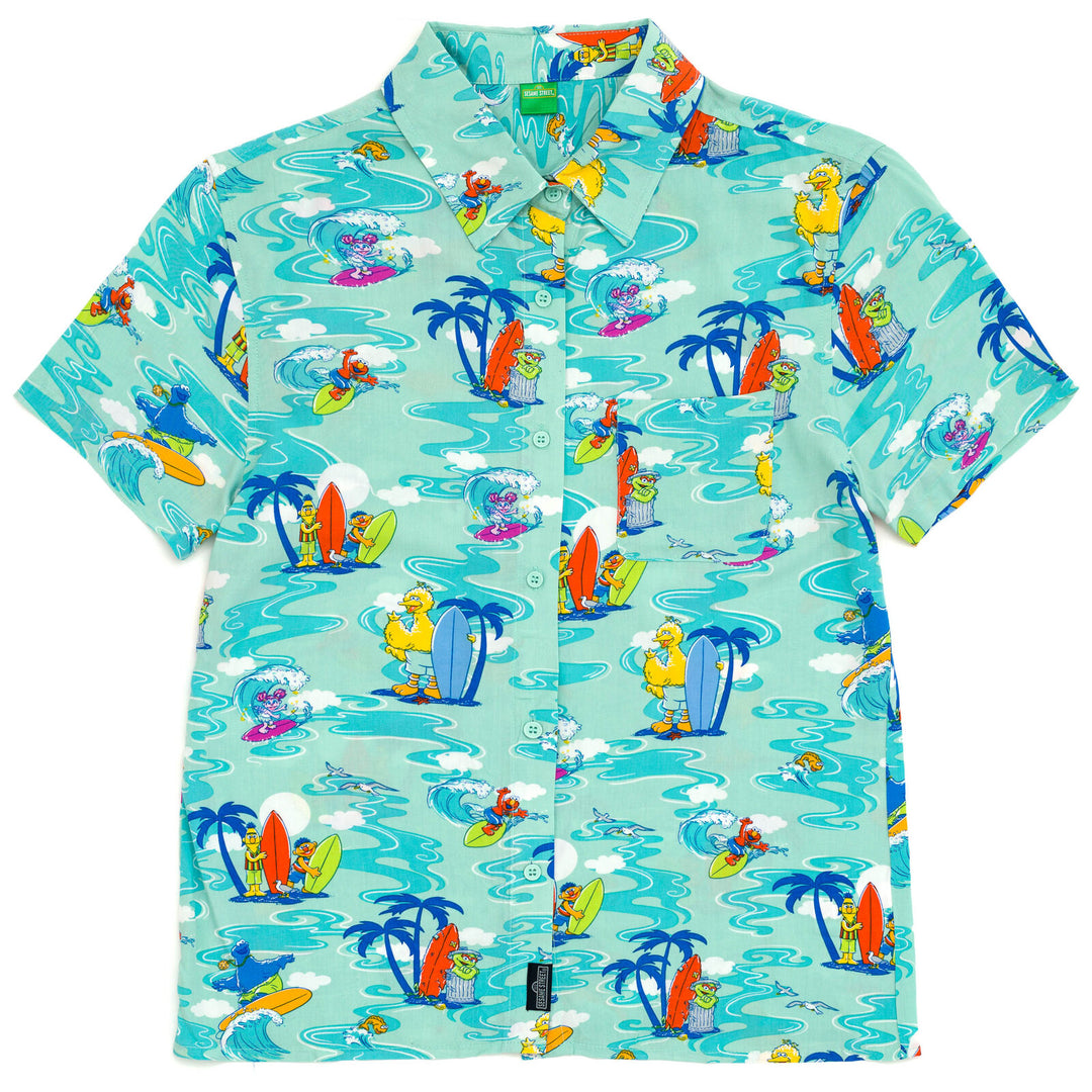 Sesame Street Abby Cadabby Bert & Ernie Big Bird Cookie Monster Elmo Matching Family Hawaiian Button Down Dress Shirt Adult