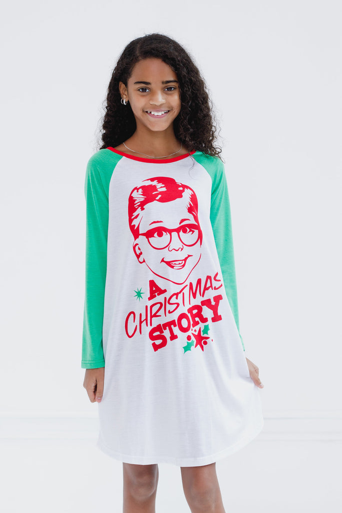 christmas story sweater dress A Ralphie Little Girls Nightgown Pajamas White 7-8 Red sweater