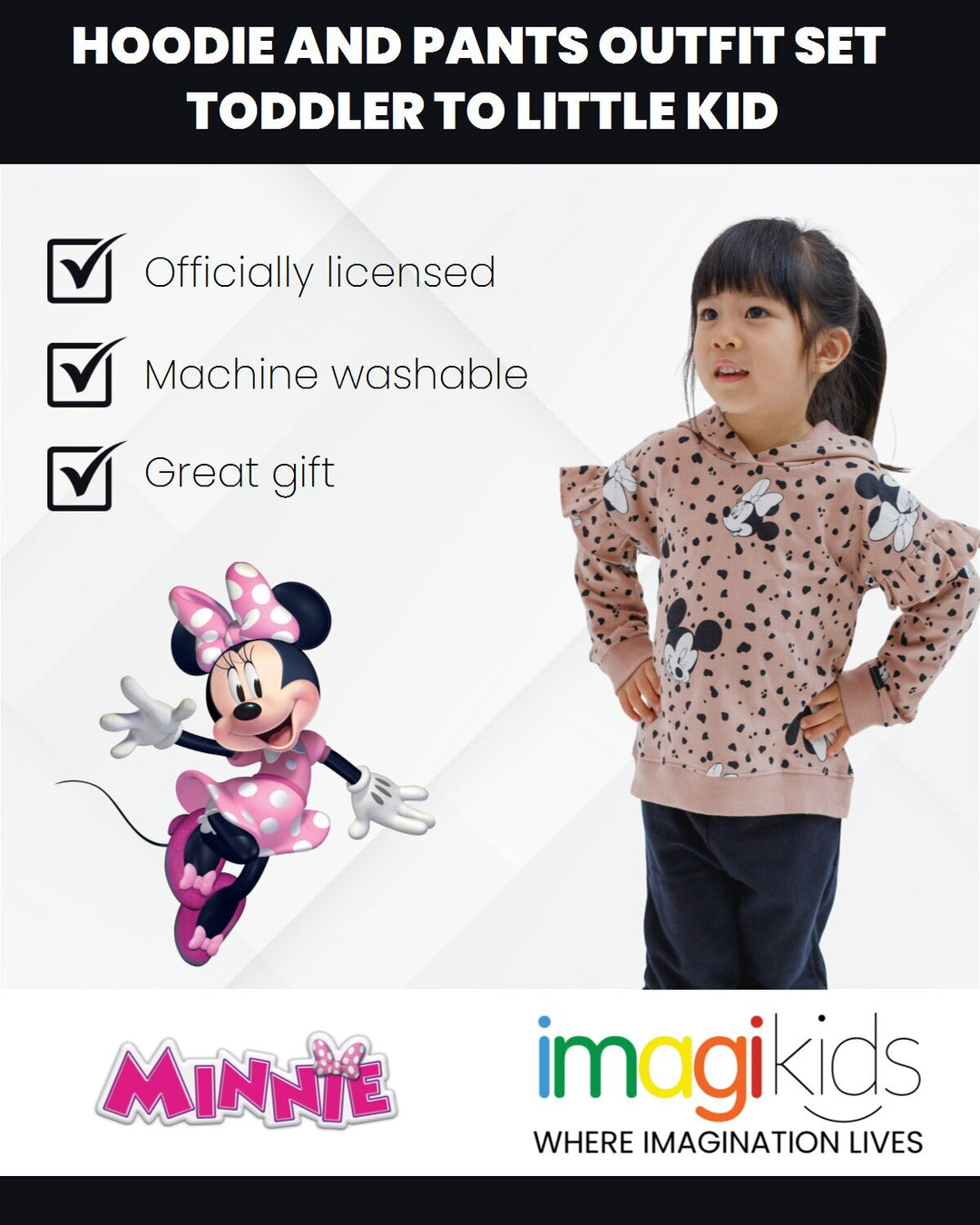 Minnie Mouse Girls' 2-Piece Fleece Hoodie and Pants Set Pink Mickey