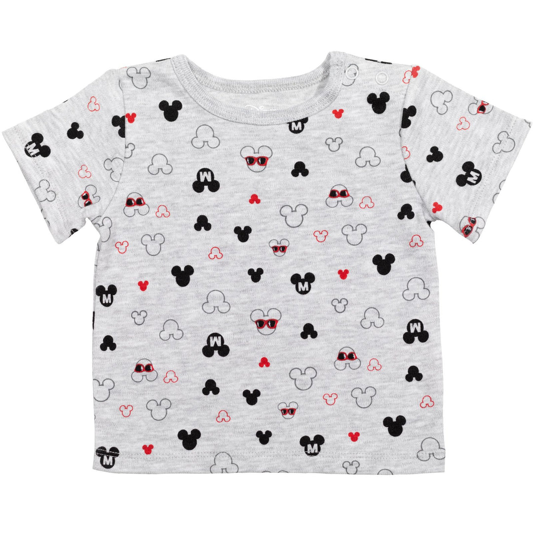 Disney Mickey Mouse Baby Boys' 3-Piece Shortall, T-Shirt and Hat Set Red Grey