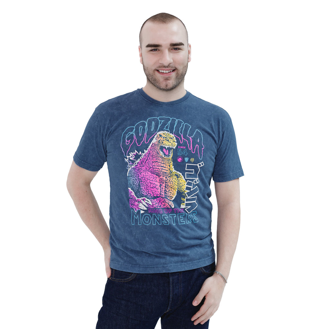 Godzilla Men's Short Sleeve T-Shirt Mineral Wash Navy