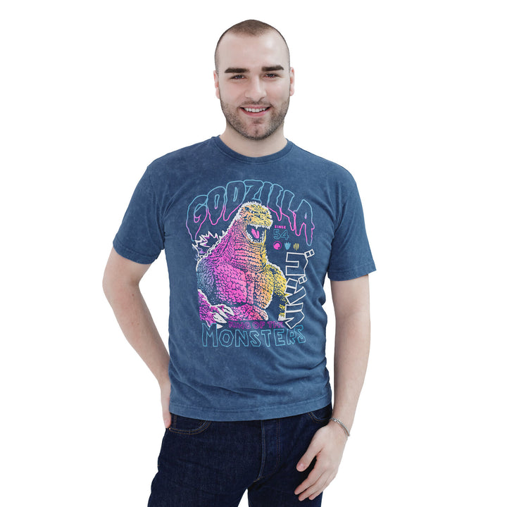 Godzilla Men's Short Sleeve T-Shirt Mineral Wash Navy