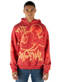 Disney Mickey Mouse Men's Fleece Pullover Hoodie Red Acid Wash