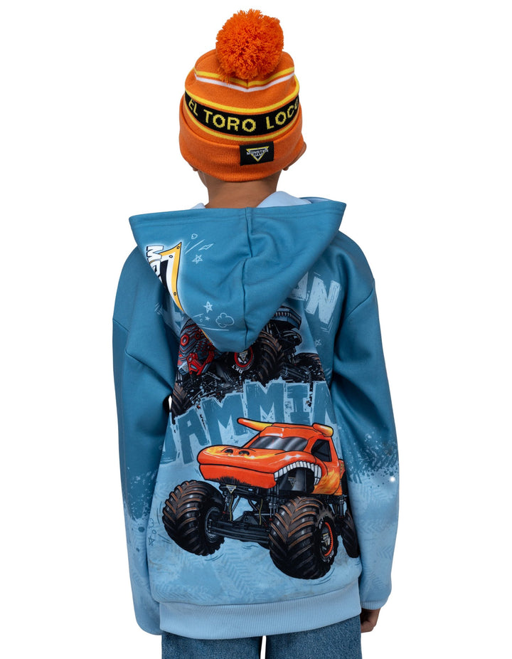 Monster Jam Boys' Sublimated Fleece Hooded Sweatshirt Icy Slate Blue