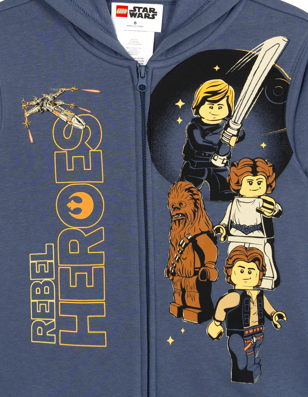 LEGO Star Wars Boys' Fleece Zip-Up Hoodie Blue Grey