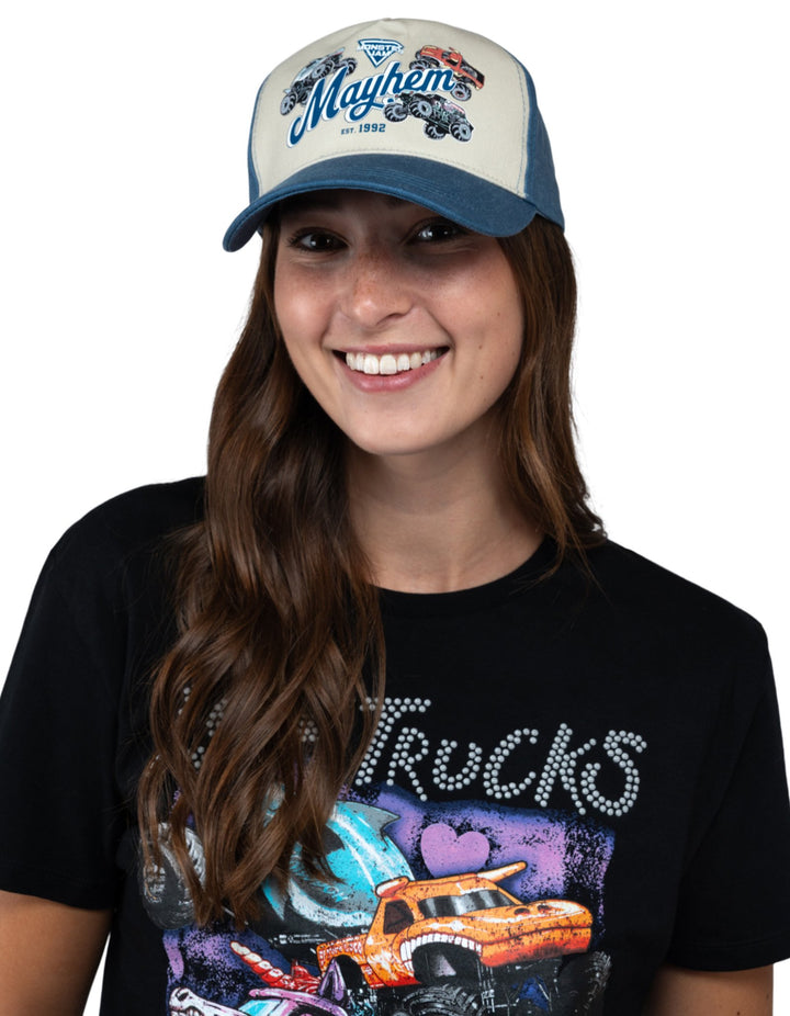 Monster Jam Adult Men or Women Adjustable Strapback Baseball Cap Blue Beige