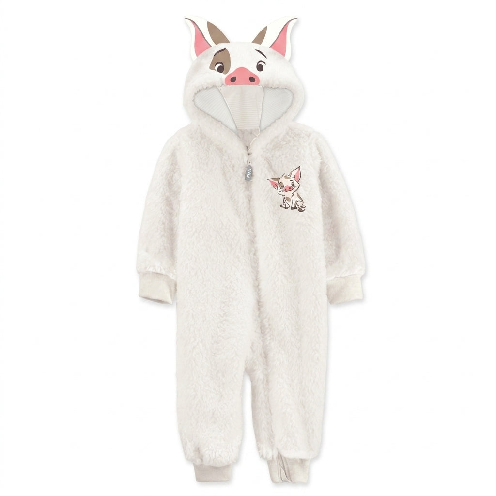 Moana Pua Baby Cosplay Fleece Hooded Jumpsuit Tusk