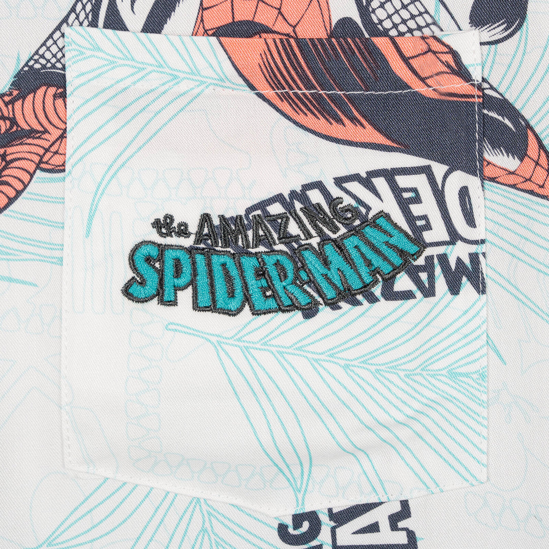 Marvel Spider-Man Men's Hawaiian Short Sleeve Button Down Shirt White