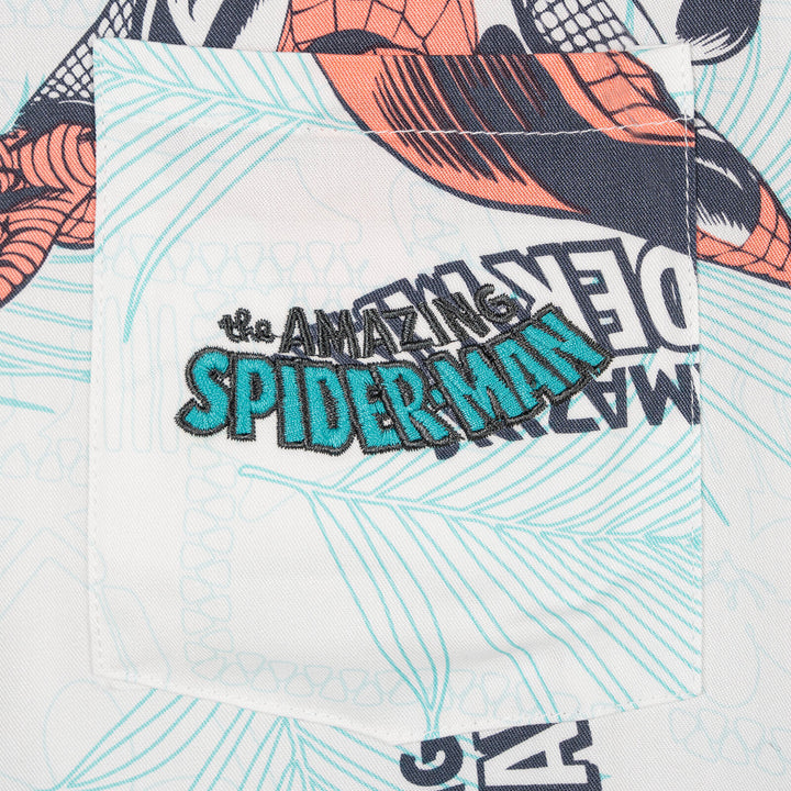 Marvel Spider-Man Men's Hawaiian Short Sleeve Button Down Shirt White