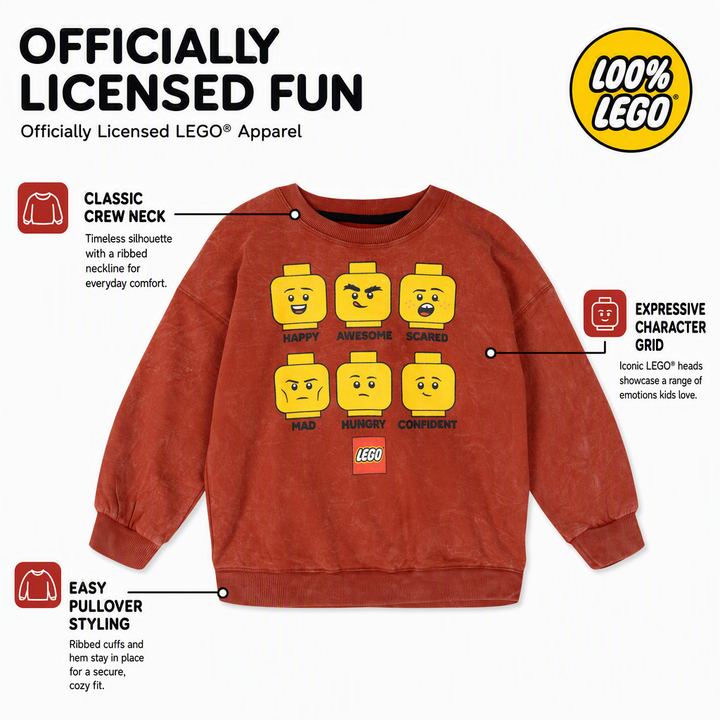 LEGO Crewneck Pullover Sweatshirt Vintage Wash Red
