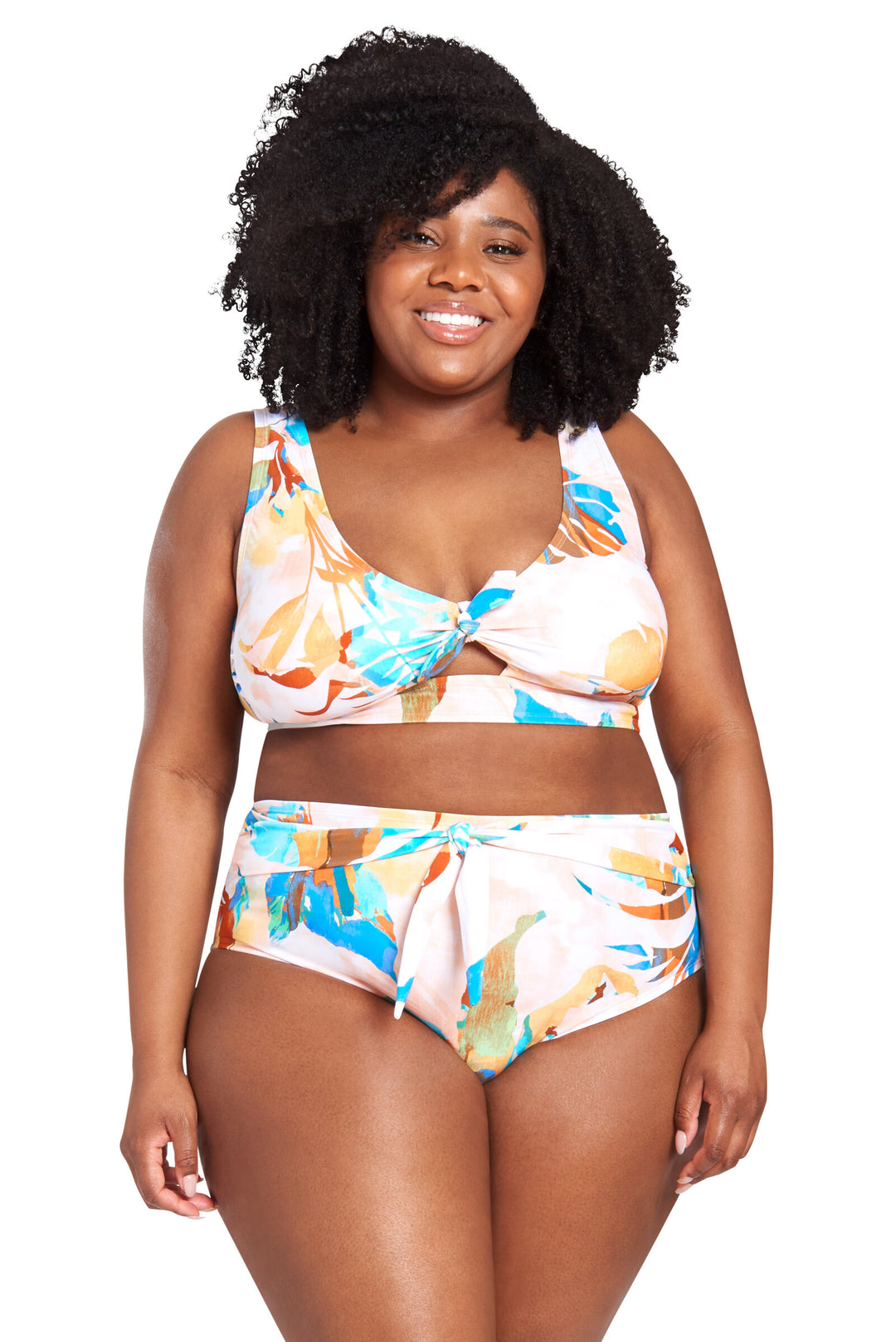 LYSA Women's Cropped Swimwear Bikini Top Peach Tropical