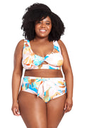 LYSA Women's Cropped Swimwear Bikini Top Peach Tropical
