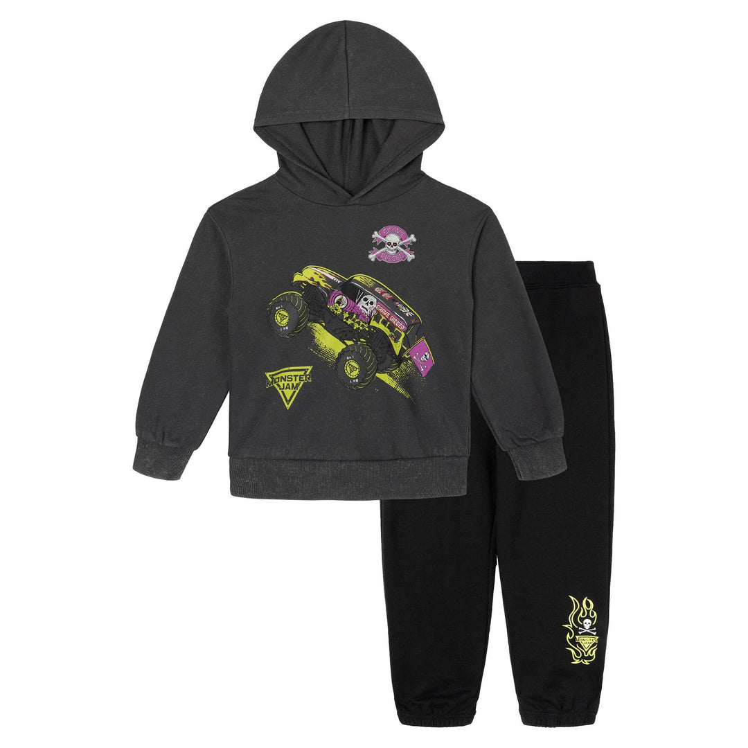 Monster Jam Boys' Fleece 2-Piece Hoodie and Pants Set Black Grave Digger