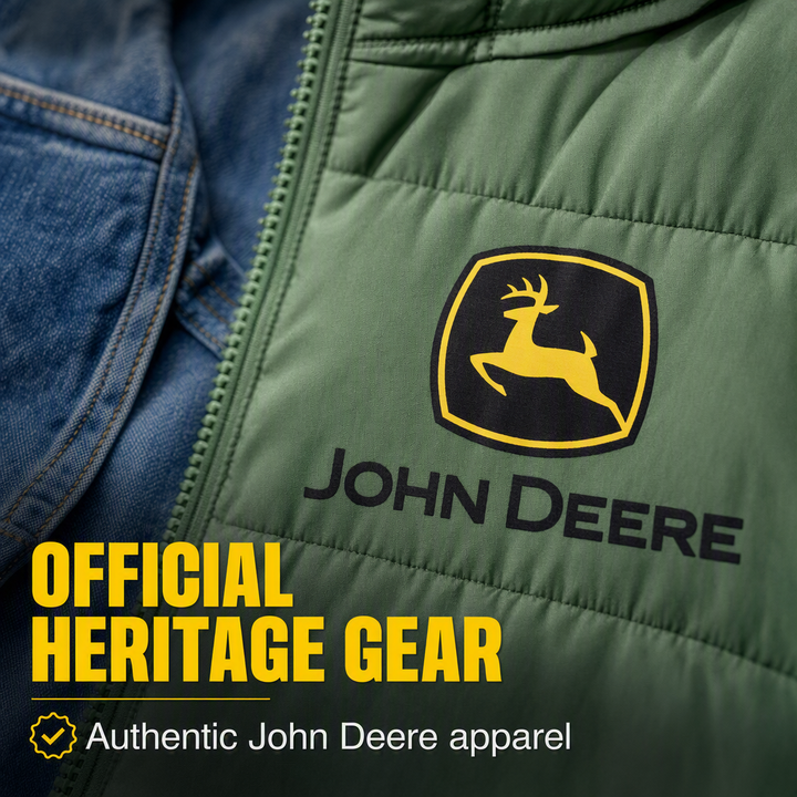 John Deere Men's Quilted Hooded Puffer Jacket Forest Green