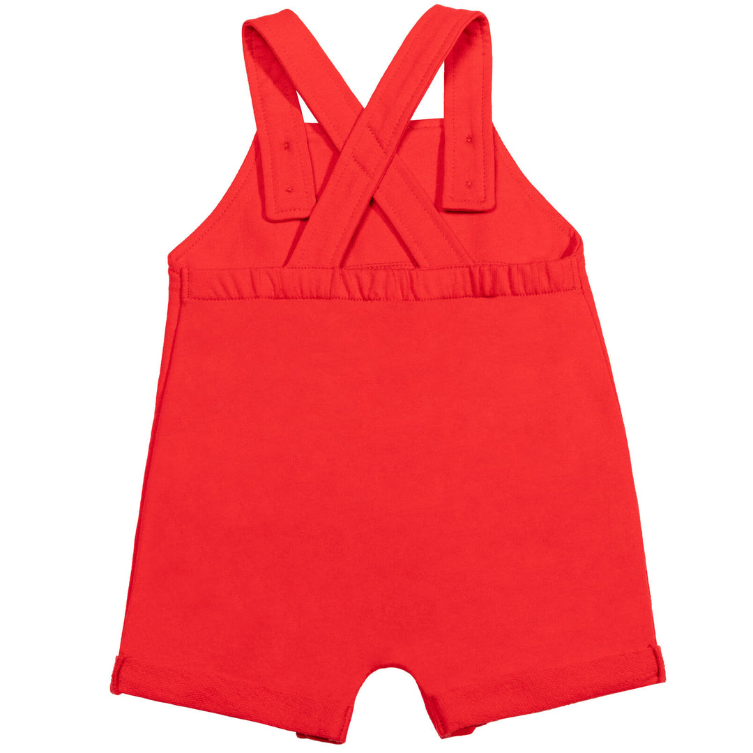 Disney Mickey Mouse Baby Boys' 3-Piece Shortall, T-Shirt and Hat Set Red Grey