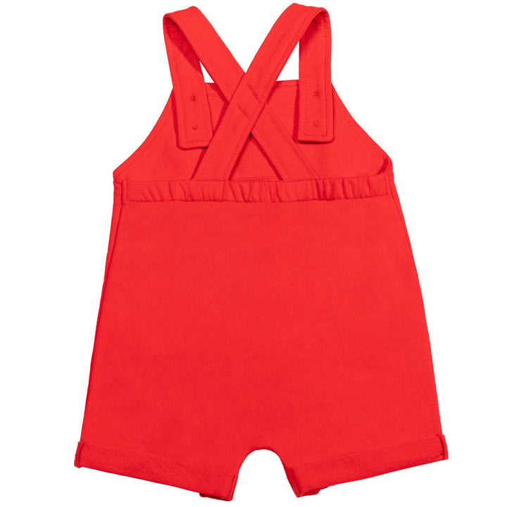 Disney Mickey Mouse Baby Boys' 3-Piece Shortall, T-Shirt and Hat Set Red Grey