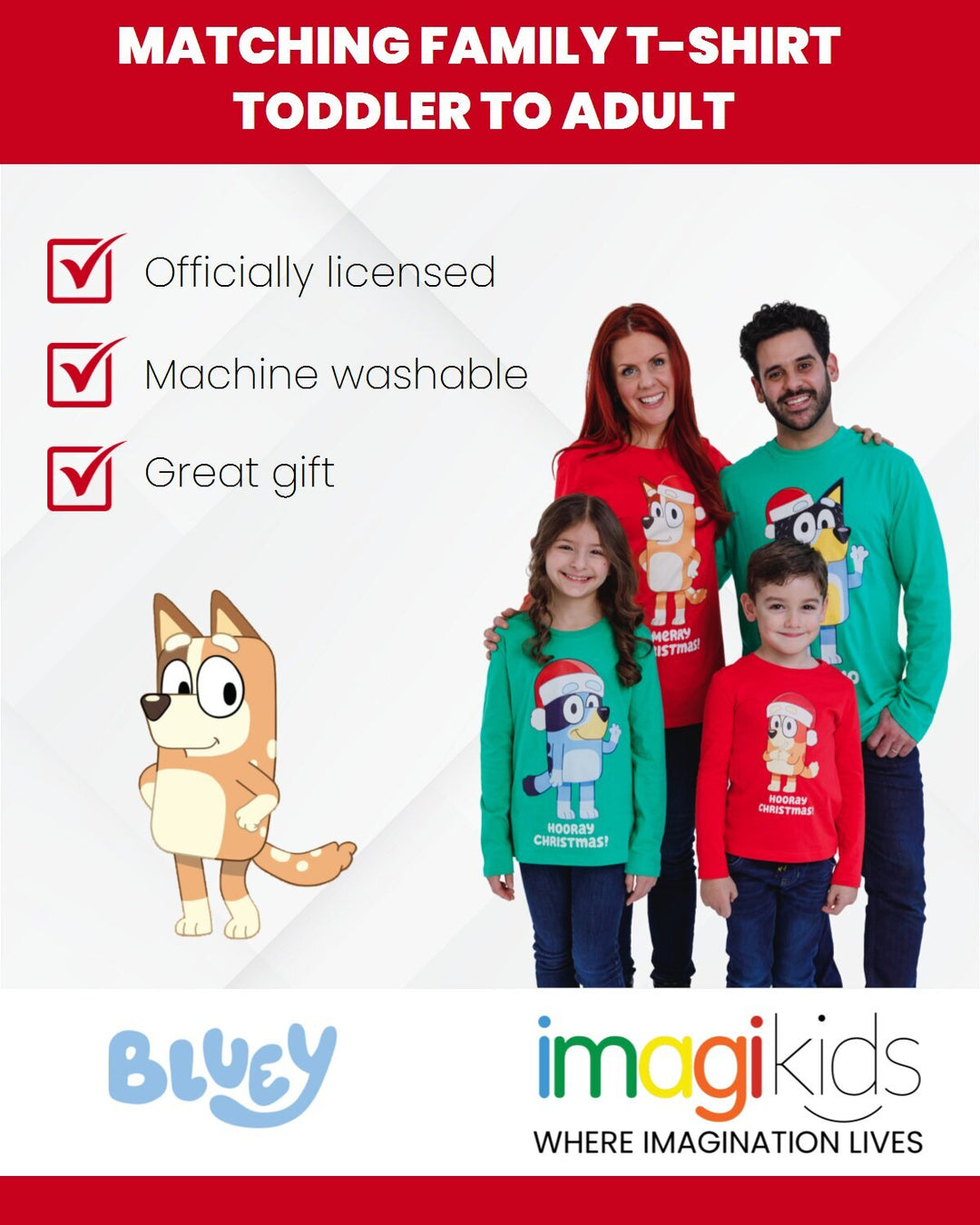 Bluey Women's Christmas Long Sleeve Tee Ruby Red Bingo