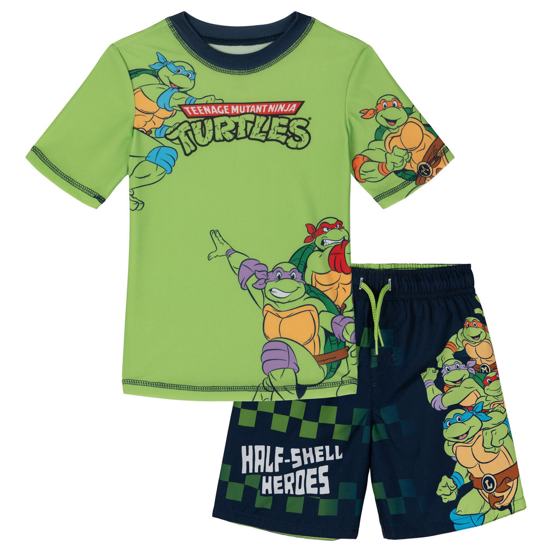 Teenage Mutant Ninja Turtles 2-Piece Rash Guard and Swim Trunks Set Navy Green