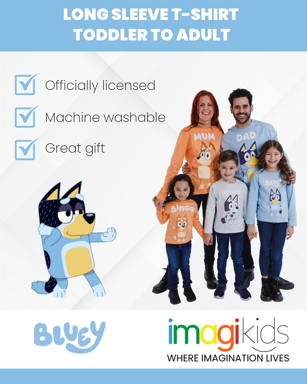 Bluey Bandit Dad Men's Cosplay Long Sleeve Tee Soft Blue