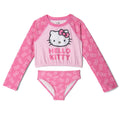 Hello Kitty Girls' 2-Piece Long Sleeve Rash Guard and Bikini Set Bow Pink