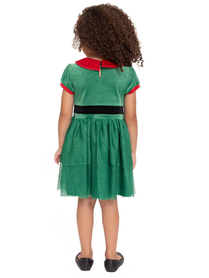 imagikids Girls' Holiday Short Sleeve Tulle Dress Green and Red