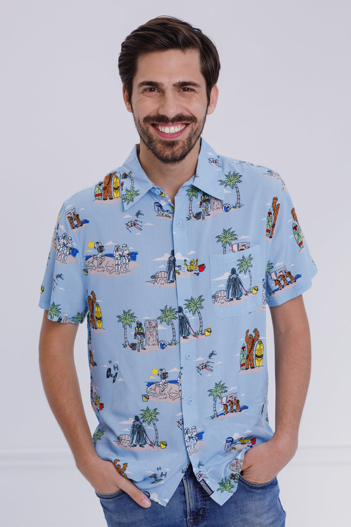 Star Wars Men's Hawaiian Shirt, Dress, Short Set and Romper Vader Boba Blue