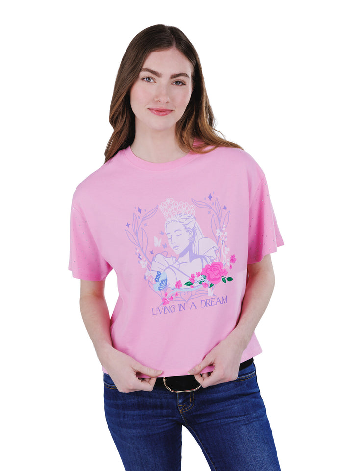 Wicked Glinda Women's Cropped Drop Shoulder T-Shirt Bon Bon Pink