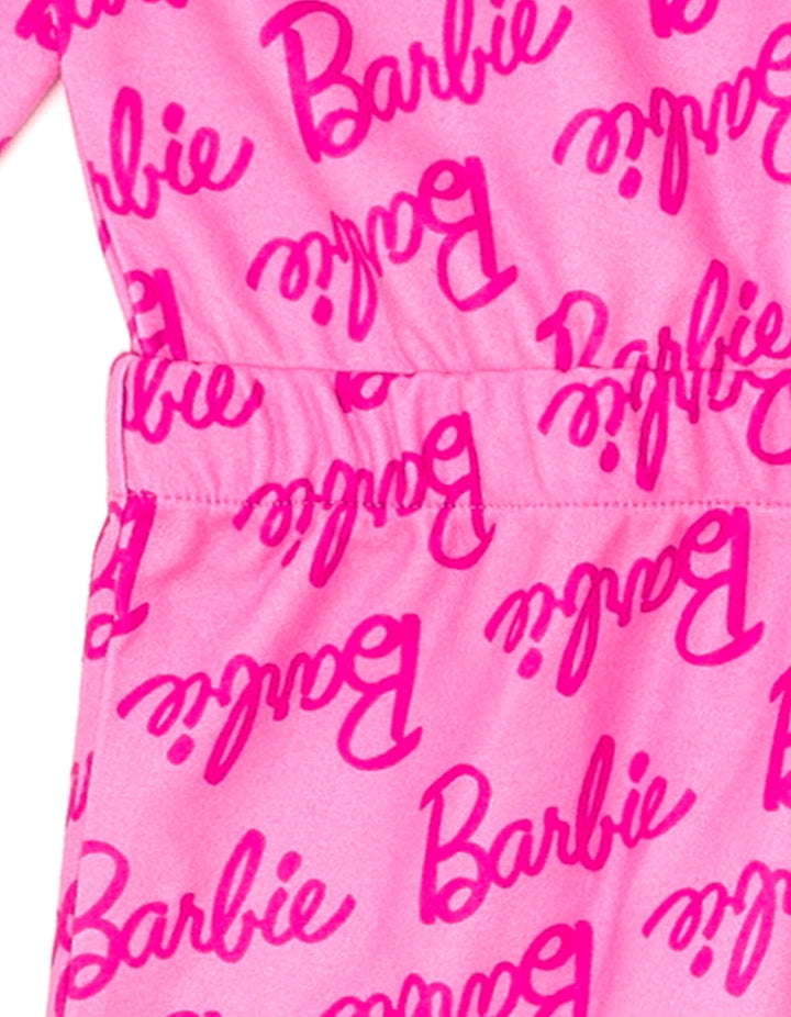 Barbie Girls' Fleece One Piece Pajama and Sleep Mask Set Classic Pink