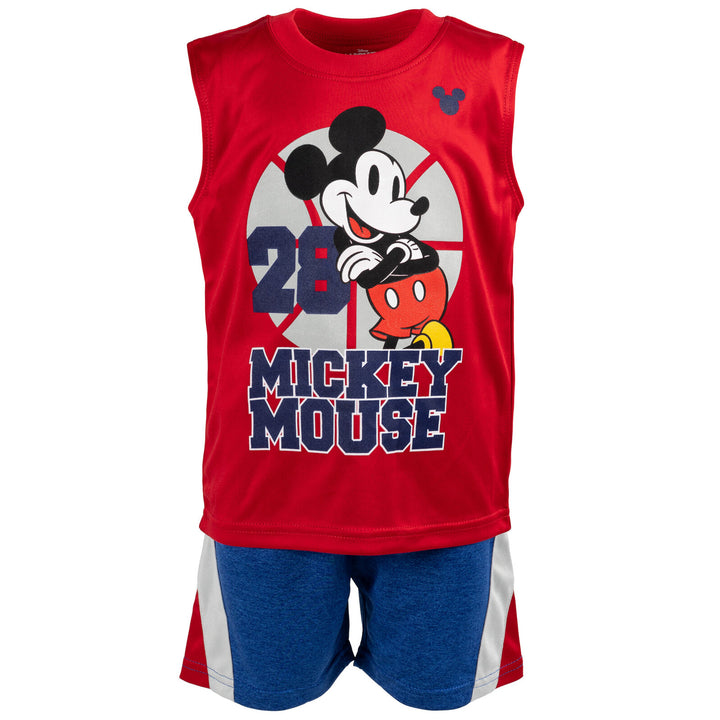 Disney Mickey Mouse Toddler Boys' 3-Piece Tee Tank and Shorts Set Blue Red