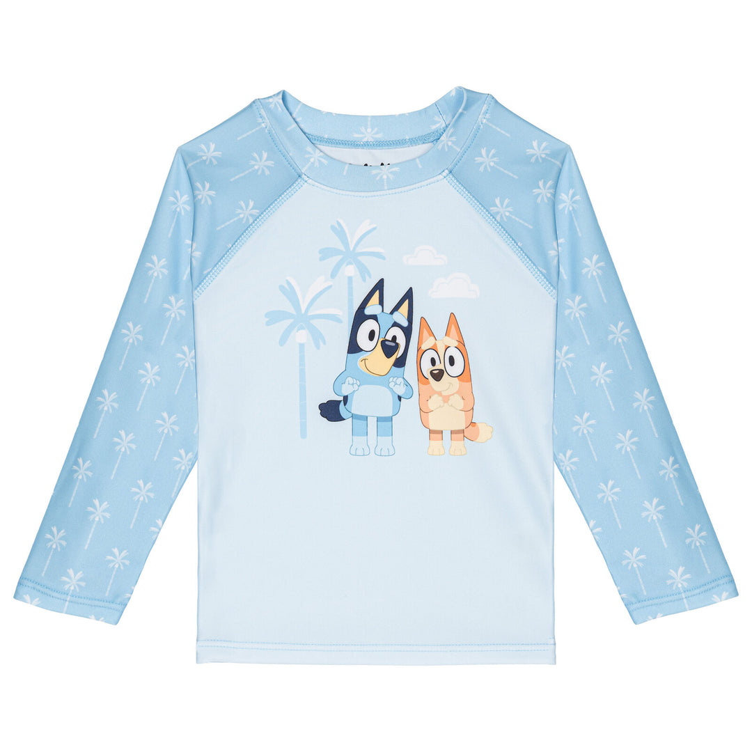 Bluey Girls' Swimwear 2-Piece Rash Guard and Bikini Set Bingo Palm Blue