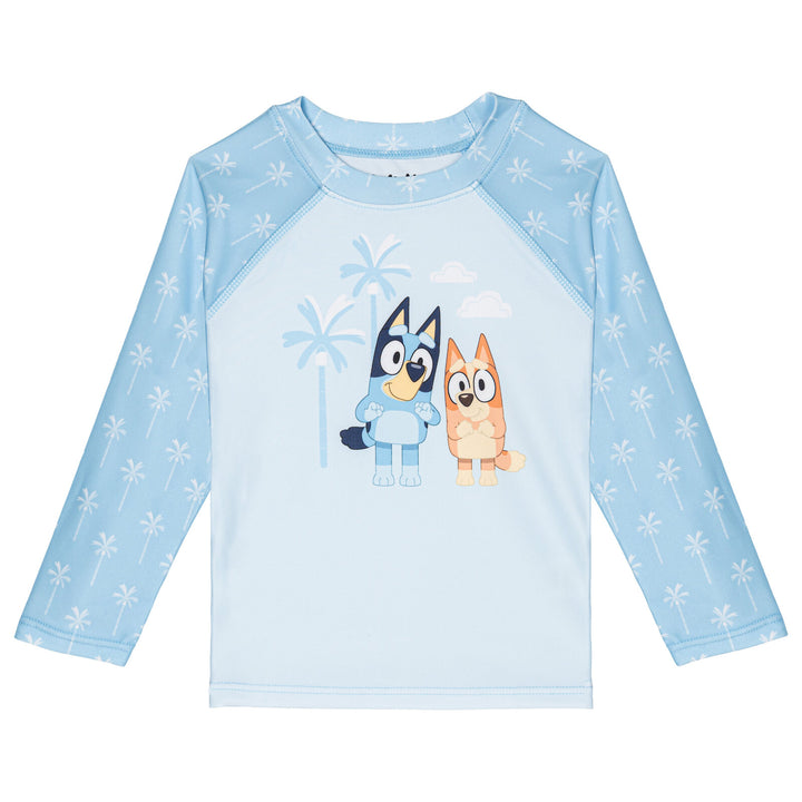 Bluey Girls' Swimwear 2-Piece Rash Guard and Bikini Set Bingo Palm Blue