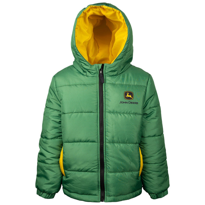 John Deere Boys' Quilted Hooded Puffer Jacket Chase Marshall Green