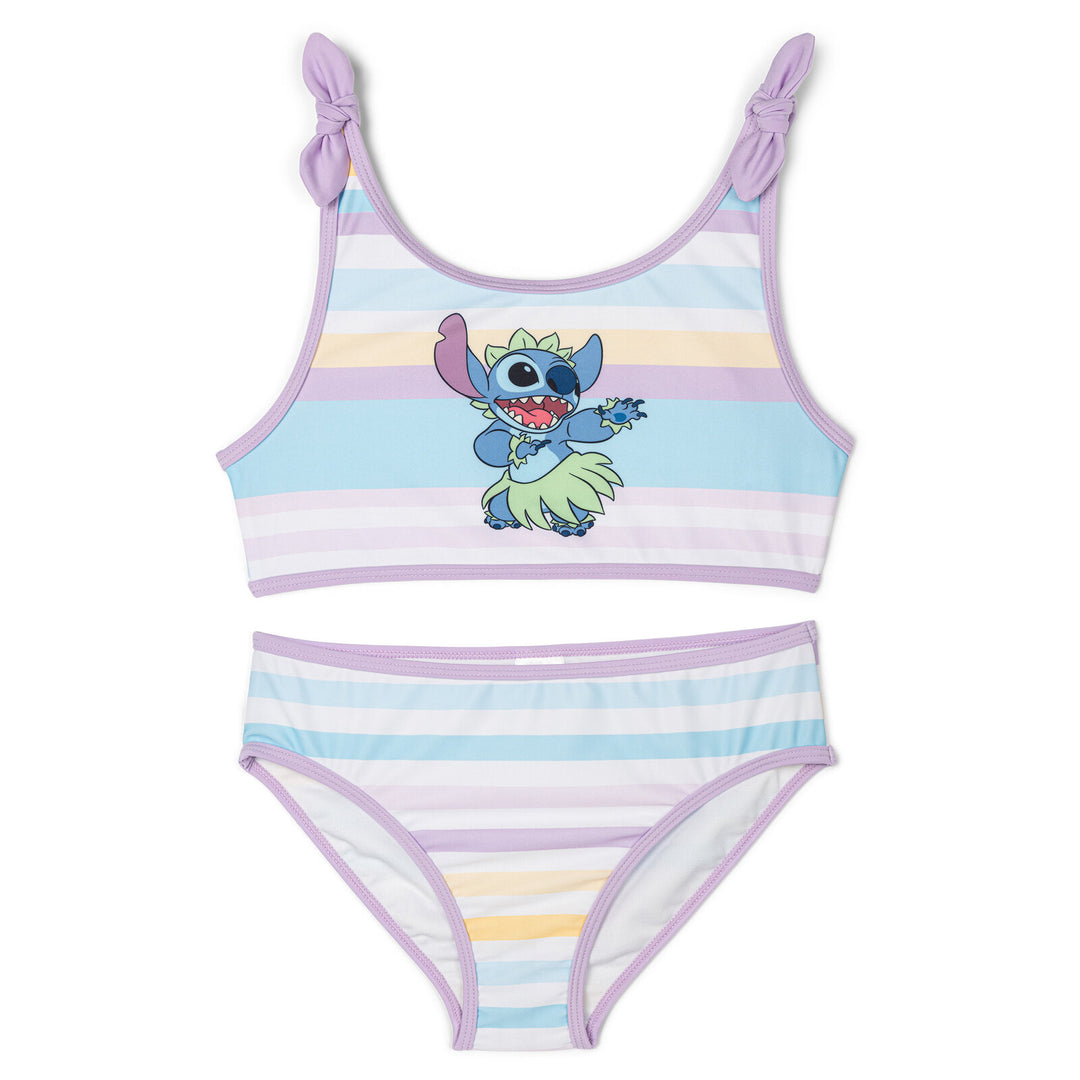Lilo & Stitch Girls' 2-Piece Swimwear Bikini Top and Bottom Set Purple Stripe