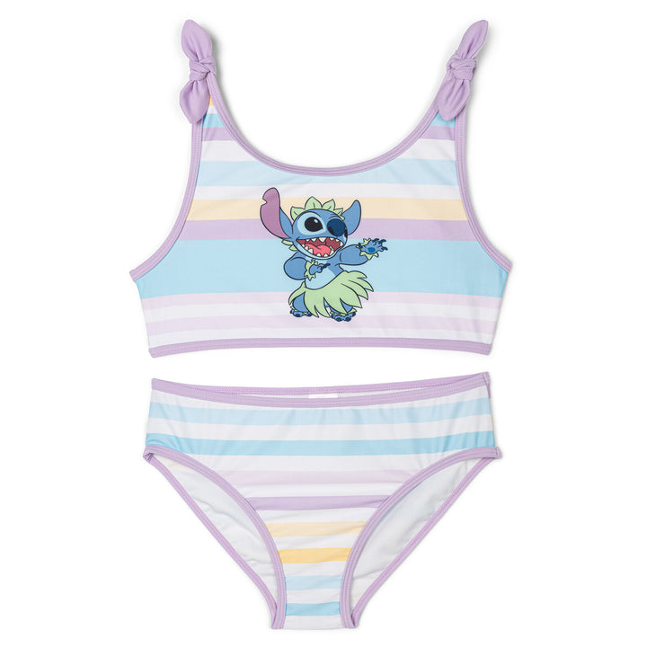 Lilo & Stitch Girls' 2-Piece Swimwear Bikini Top and Bottom Set Purple Stripe