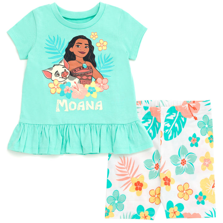 Moana Girls' 2-Piece T-Shirt and Bike Shorts Set Mint Pua