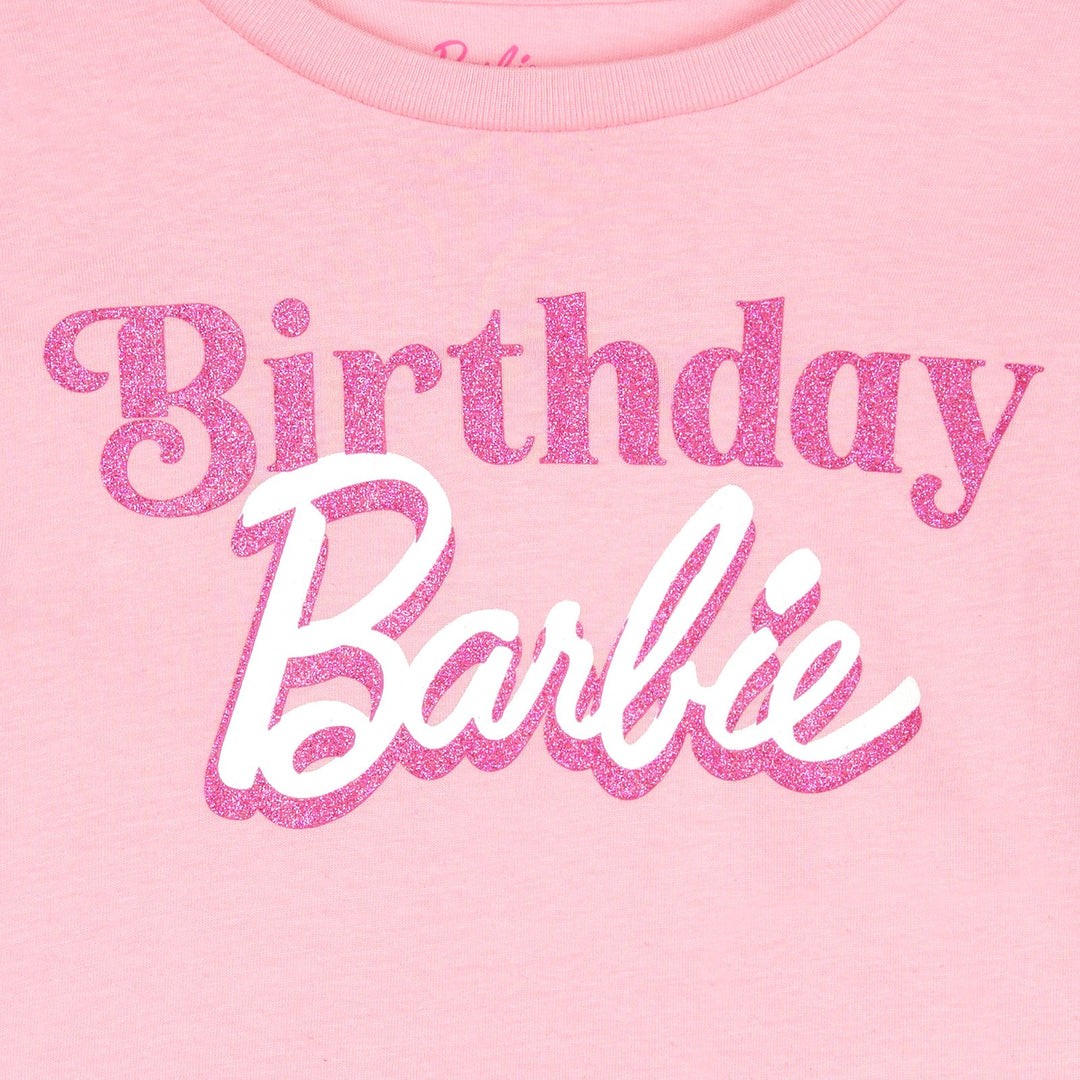 Barbie Girls' Short Sleeve T-Shirt Pink Hot Pink Glitter