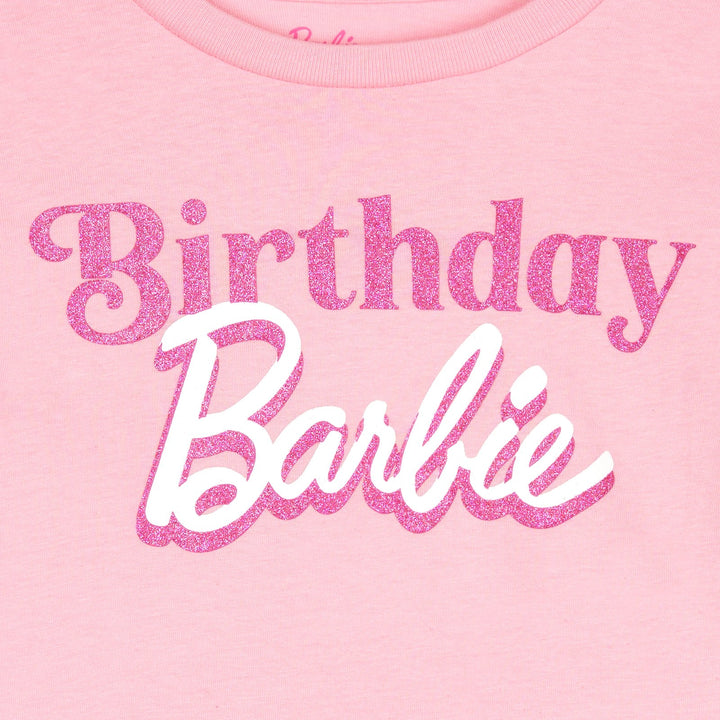 Barbie Girls' Short Sleeve T-Shirt Pink Hot Pink Glitter