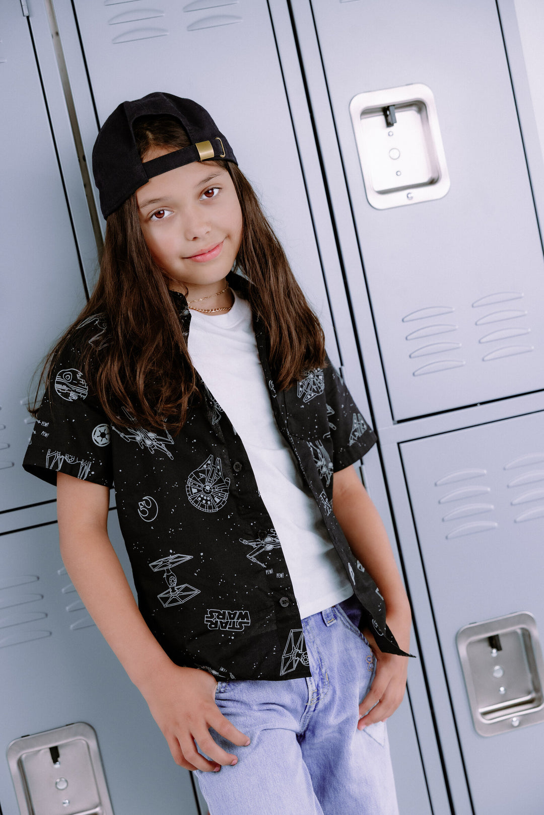 Star Wars Boys' Short Sleeve Button-Down Shirt Space Black