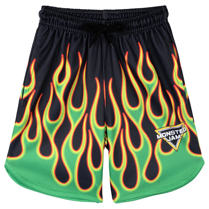 Monster Jam Grave Digger Boys' Athletic 2-Piece T-Shirt and Shorts Set Flames